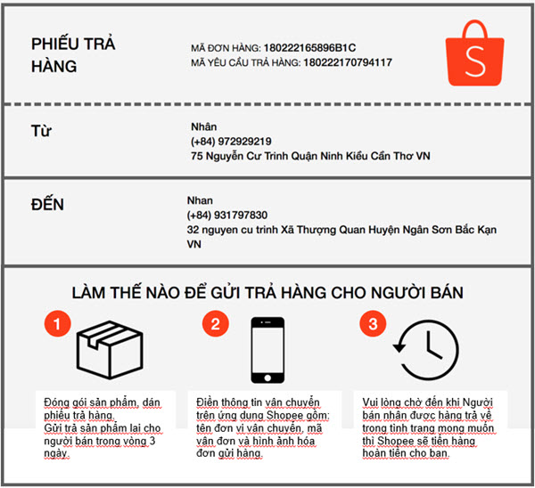 Thực hiện phiếu đổi trả sản phẩm theo hướng dẫn từ shopee