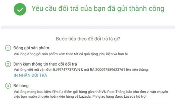 Xác nhận đổi trả hàng trên lazada