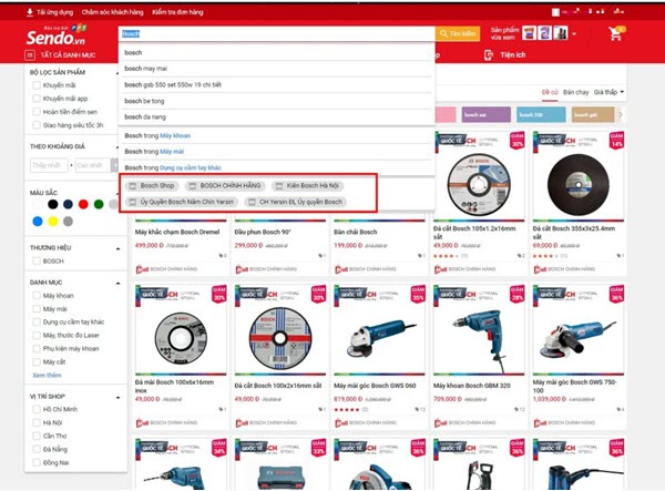 Tìm kiếm sản phẩm trên giao diện Sendo cực dễ dàng