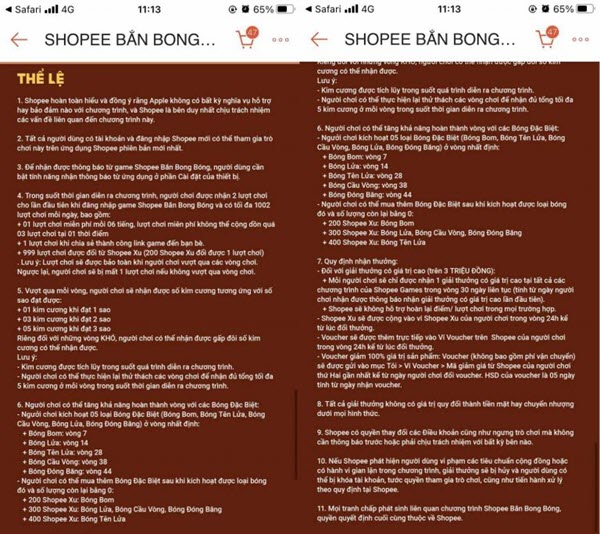 Quy định trò chơi game bắn bong bóng trên shopee
