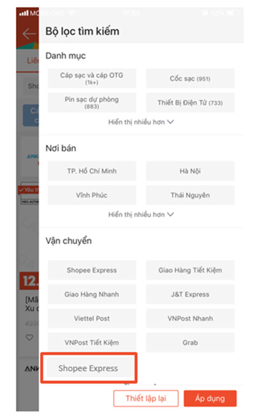 Lọc đơn vị vận chuyển Shopee Express để tỉm kiếm đúng sản phẩm, shopee có hỗ trợ dịch vụ