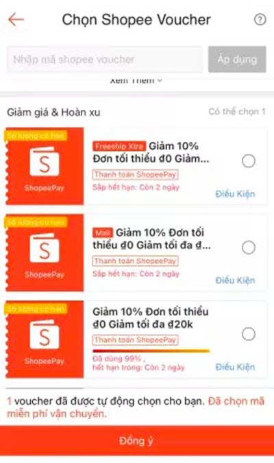 Áp dụng mã voucher trong Shopee Voucher trước khi đặt mua