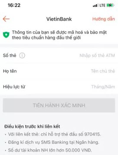 Nhập thông tin tài khoản ngân hàng mà bạn muốn liên kết với ví ShopeePay