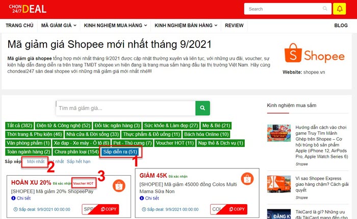 Cách tìm, săn voucher HOT Shopee khung giờ sắp diễn ra trên chondeal247